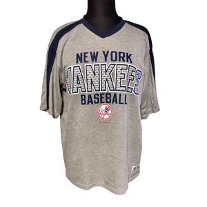 New York‎ Yankees Baseball Jersey TShirt Mens L/G Gray Blue True Fan Series